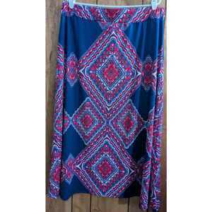 Metro Wear Skirt Plus Size 3X XXX Blue Red Geometric Embellished Maxi Boho Flowy
